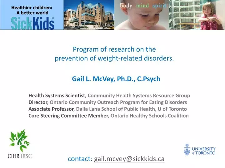 program of research on the prevention of weight related disorders