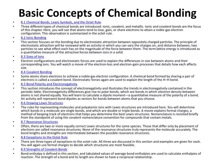 basic concepts of chemical bonding