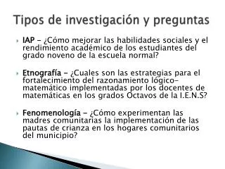 tipos de investigaci n y preguntas