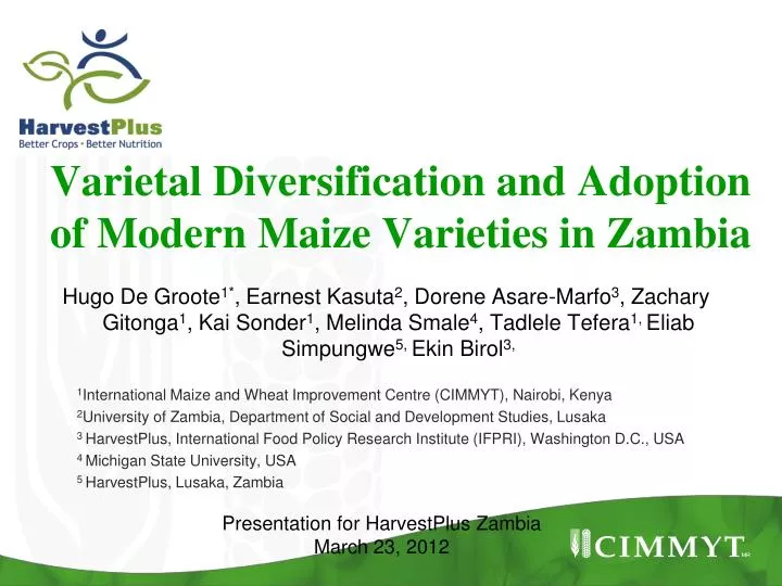 varietal diversification and adoption of modern maize varieties in zambia