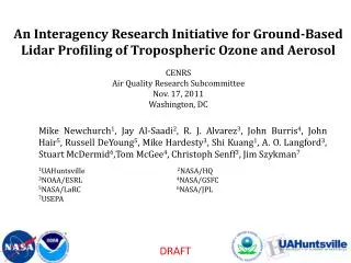 I. Motivation for prototype ozone lidar network measurements