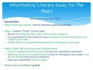 Informative/ Literary essay for The Pearl