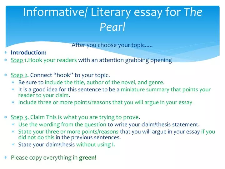 informative literary essay for the pearl