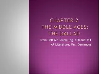 Chapter 2 The Middle ages; the ballad