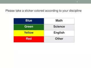 Please take a sticker colored according to your discipline