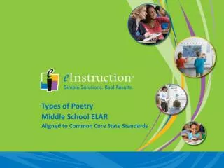 Types of Poetry Middle School ELAR Aligned to Common Core State Standards