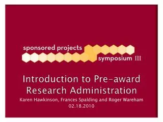 Introduction to Pre-award Research Administration