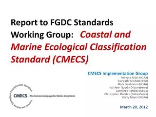 CMECS Implementation Group Rebecca Allee (NOAA) Giancarlo Cicchetti (EPA) Mark Finkbeiner (NOAA)