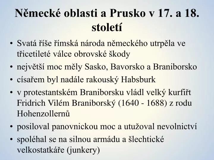 n meck oblasti a prusko v 17 a 18 stolet