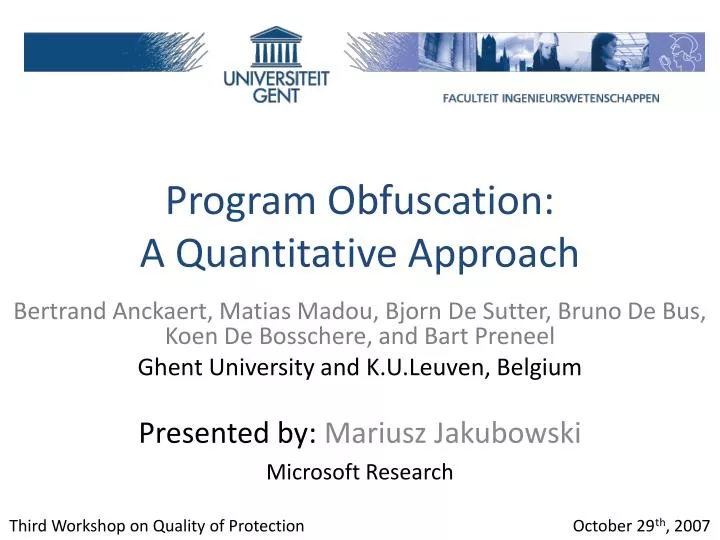 program obfuscation a quantitative approach