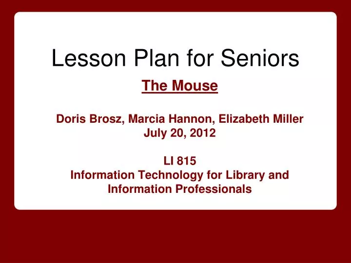 lesson plan for seniors