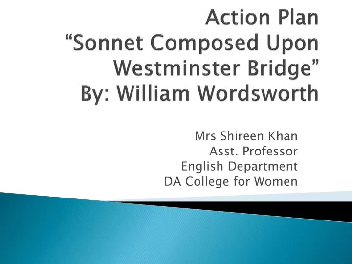 action plan sonnet composed upon westminster bridge by william wordsworth