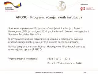 APOSO i Program jačanja javnih institucija