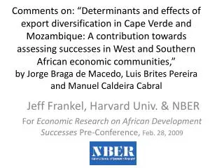 Jeff Frankel, Harvard Univ. &amp; NBER