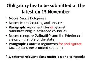 Obligatory hw to be submitted at the latest on 15 November