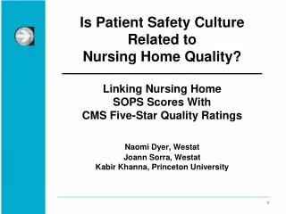 Is Patient Safety Culture Related to Nursing Home Quality? Linking Nursing Home