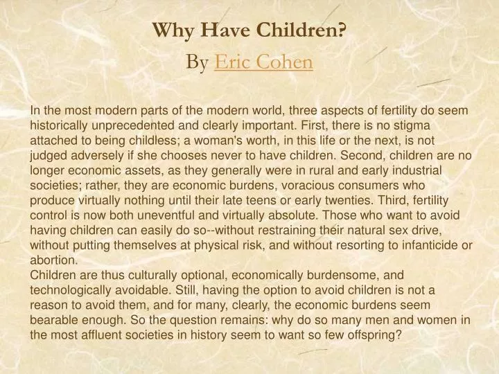 why have children by eric cohen