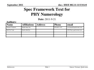 Spec Framework Text for PHY Numerology