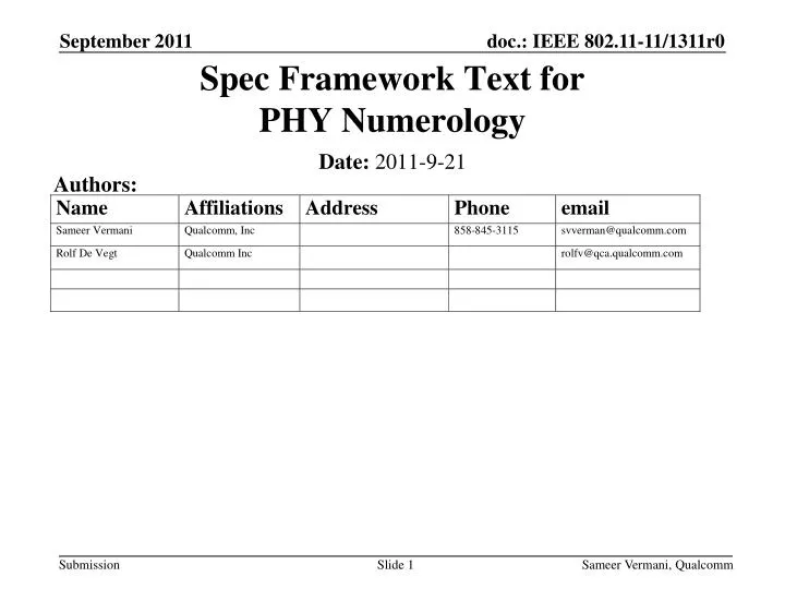 spec framework text for phy numerology