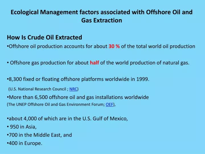 ecological management factors associated with offshore oil and gas extraction