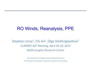 RO Winds, Reanalysis, PPE