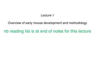 Lecture 1 Overview of early mouse development and methodology