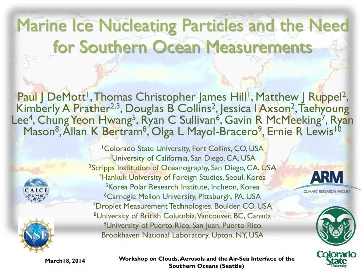 marine ice nucleating particles and the need for southern ocean measurements