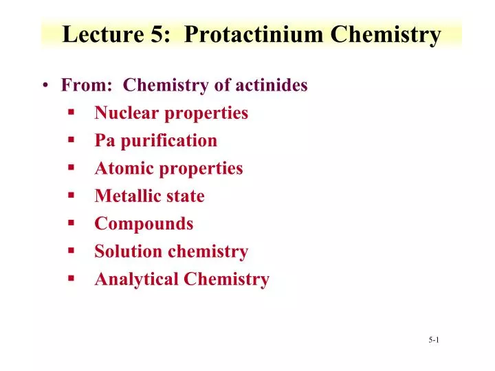 lecture 5 protactinium chemistry