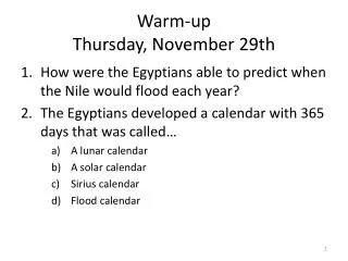 Warm-up Thursday, November 29th
