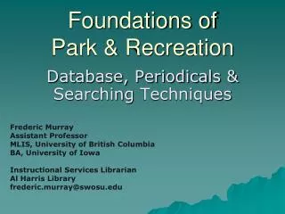 Foundations of Park &amp; Recreation