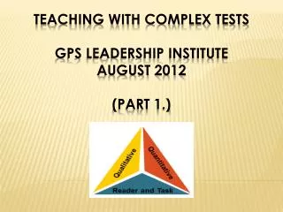 Teaching with Complex Tests GPS Leadership Institute August 2012 (Part 1.)