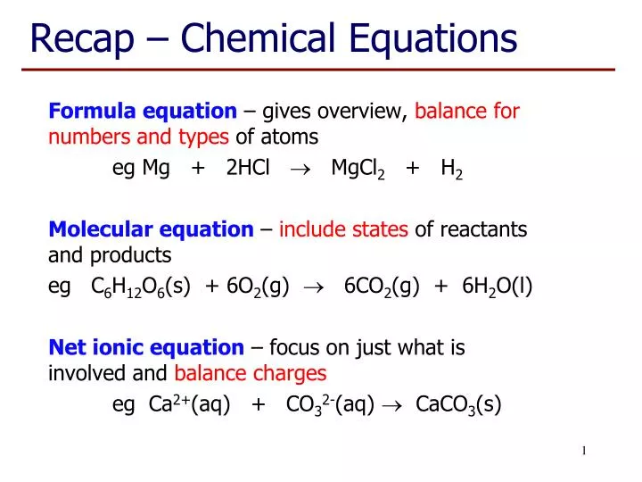 recap chemical equations