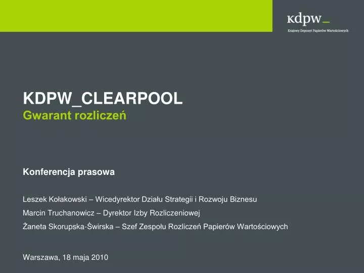 kdpw clearpool gwarant rozlicze