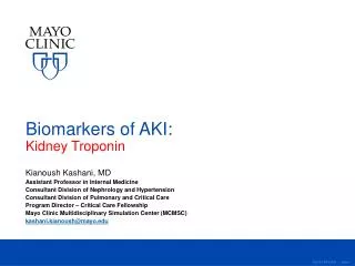 Biomarkers of AKI: Kidney Troponin