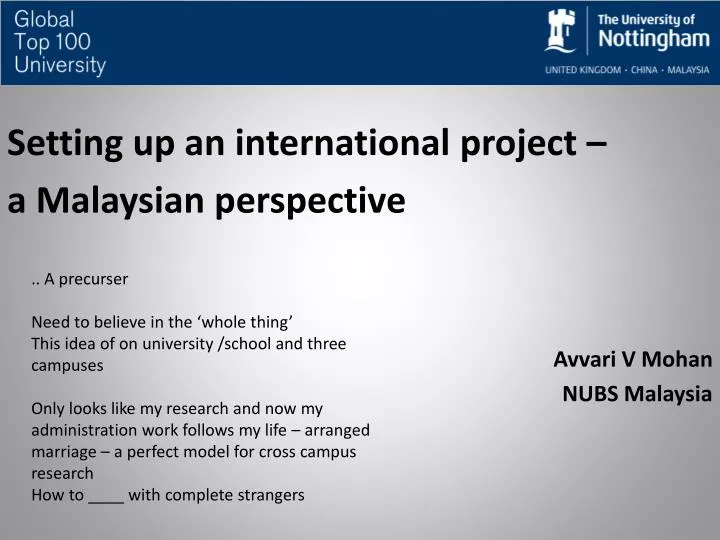 setting up an international project a malaysian perspective avvari v mohan nubs malaysia