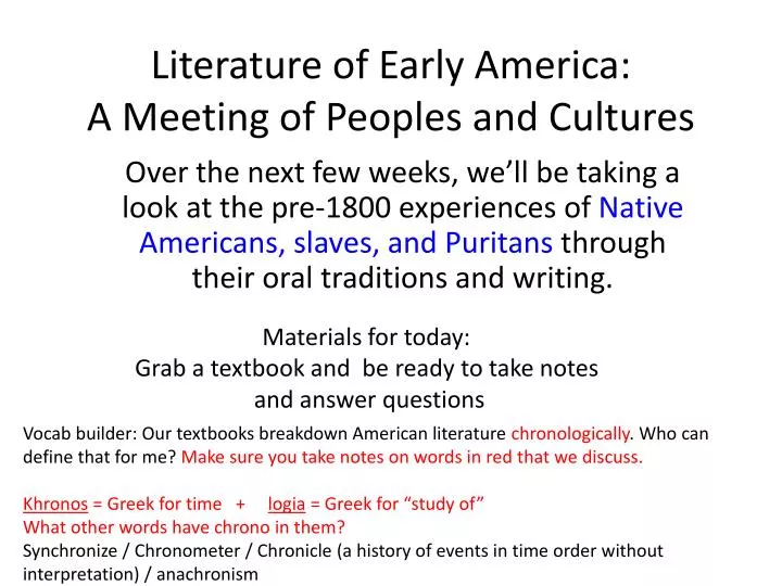 literature of early america a meeting of peoples and cultures