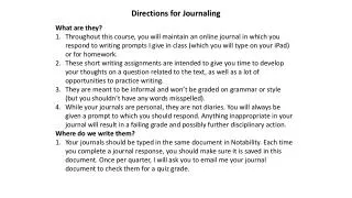 Directions for Journaling