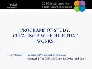 Programs of Study: Creating a Schedule that Works
