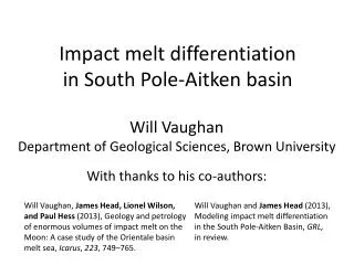 Impact melt differentiation in South Pole-Aitken basin