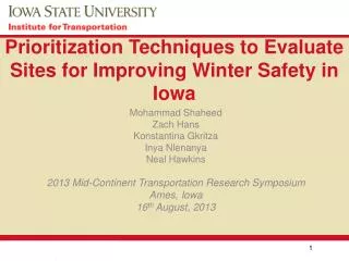Prioritization Techniques to Evaluate Sites for Improving Winter Safety in Iowa