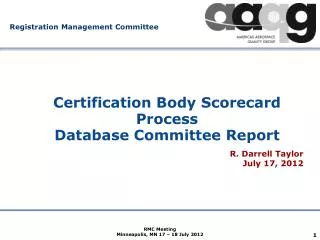 Certification Body Scorecard Process Database Committee Report