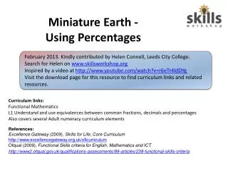 Miniature Earth - Using Percentages