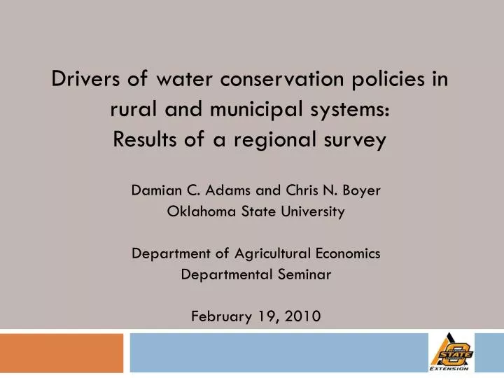 drivers of water conservation policies in rural and municipal systems results of a regional survey