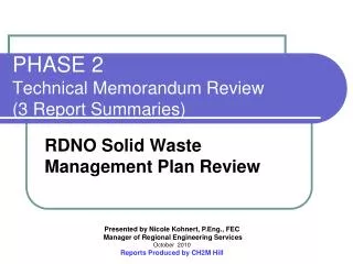 PHASE 2 Technical Memorandum Review (3 Report Summaries)