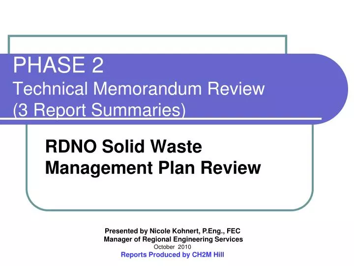 phase 2 technical memorandum review 3 report summaries