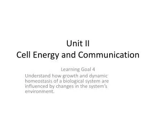 Unit II Cell Energy and Communication