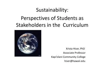 Sustainability: Perspectives of Students as Stakeholders in the Curriculum