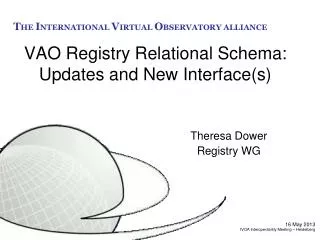 VAO Registry Relational Schema: Updates and New Interface(s)