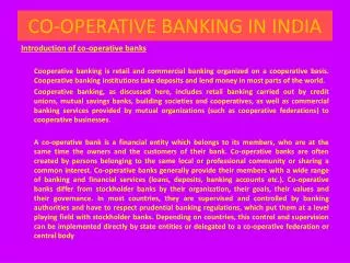CO-OPERATIVE BANKING IN INDIA