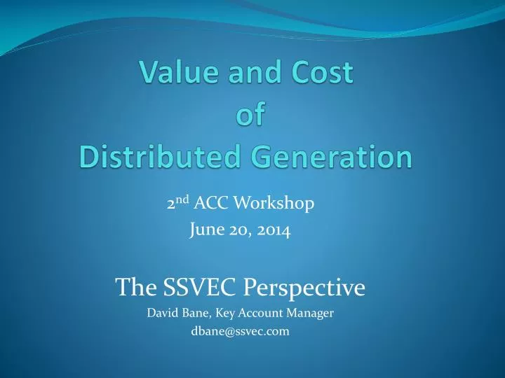 value and cost of distributed generation